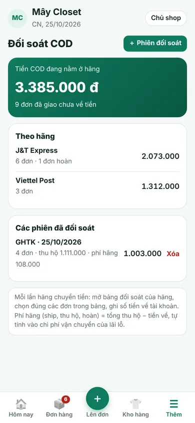 Đối soát COD: tiền còn ở hãng, phiên đối soát