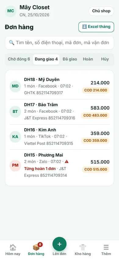 Danh sách đơn theo bước, cảnh báo khách từng hoàn