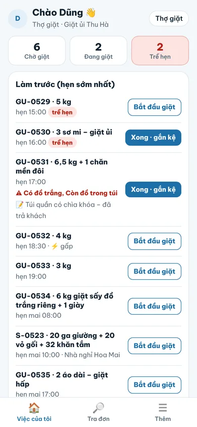Màn của thợ giặt: việc cần làm theo giờ hẹn