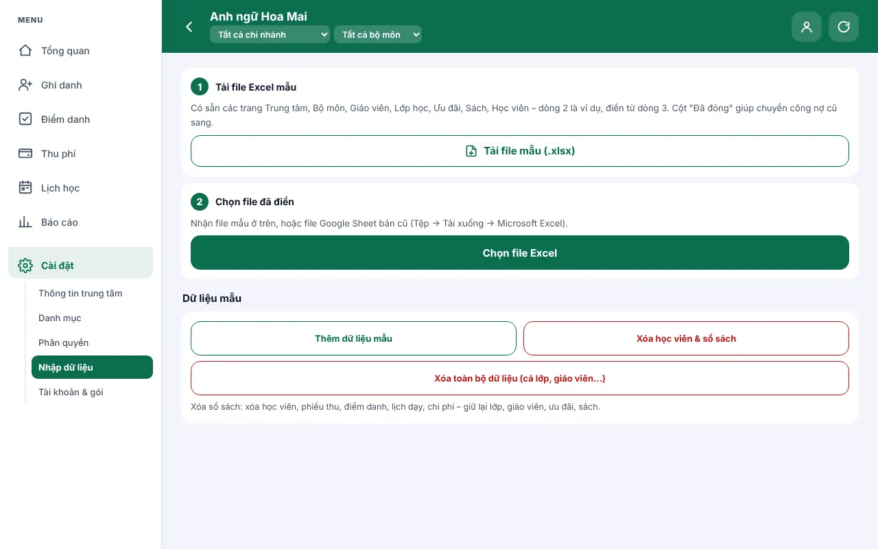 Nhập dữ liệu từ Excel