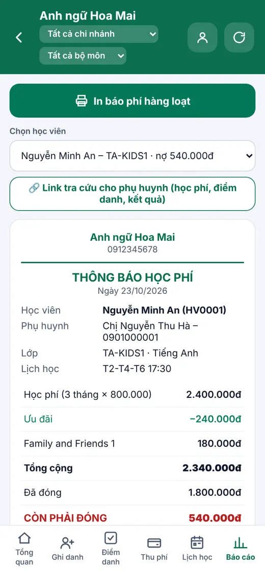 Thông báo học phí