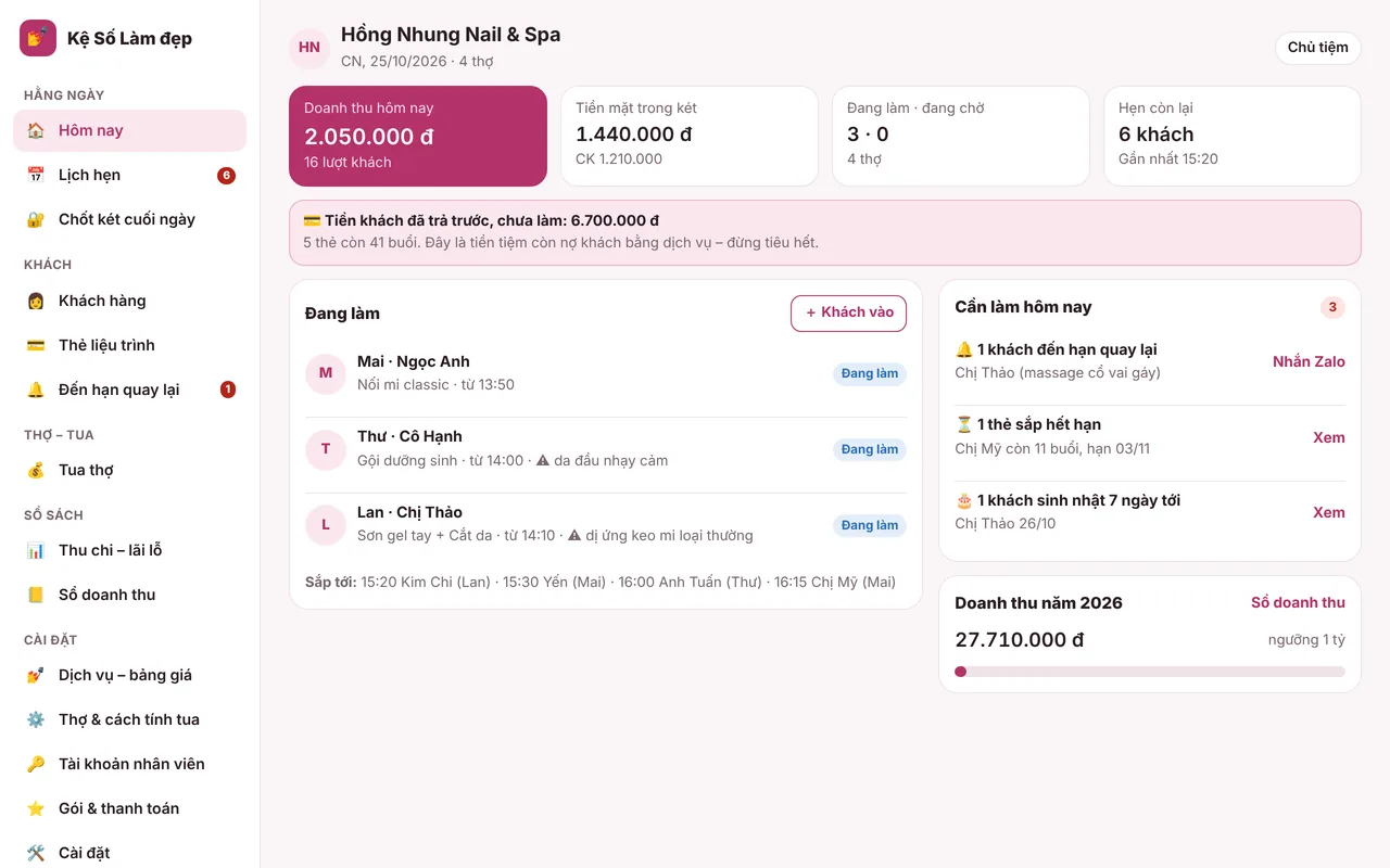 Màn Hôm nay của chủ tiệm trên máy tính