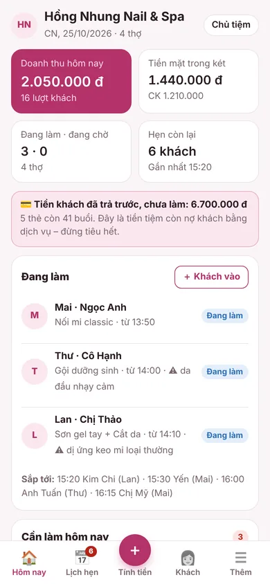 Màn Hôm nay của chủ tiệm trên điện thoại