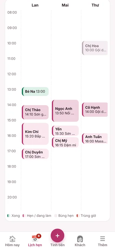 Lịch hẹn theo thợ