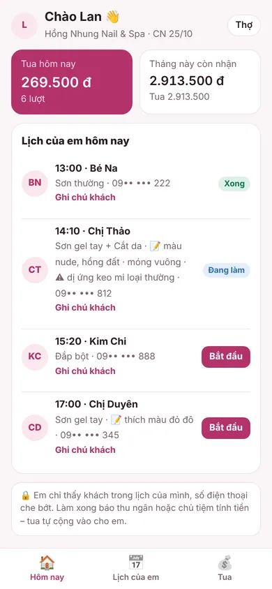 Màn của thợ: lịch và tua hôm nay