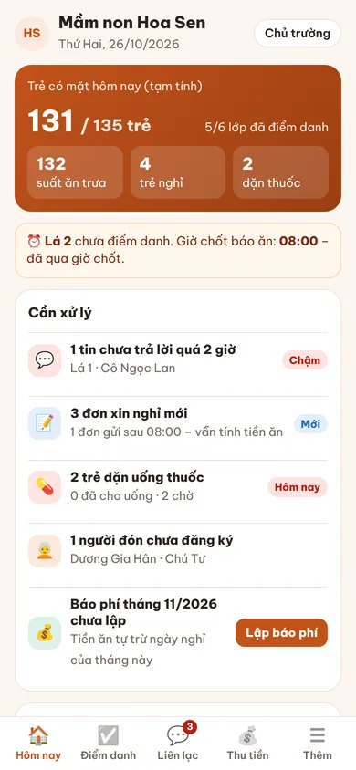 Màn Hôm nay của chủ trường trên điện thoại