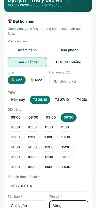 Trang đặt lịch online của phòng khám