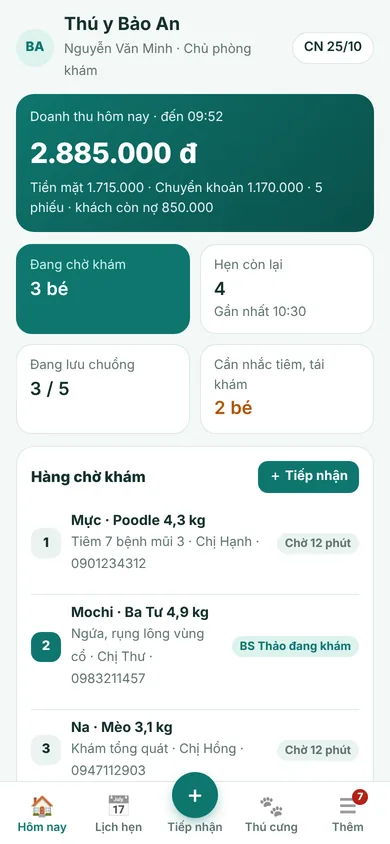 Màn Hôm nay của phòng khám trên điện thoại