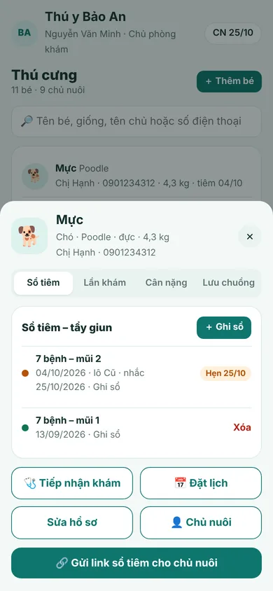 Hồ sơ bé: sổ tiêm, lần khám, cân nặng